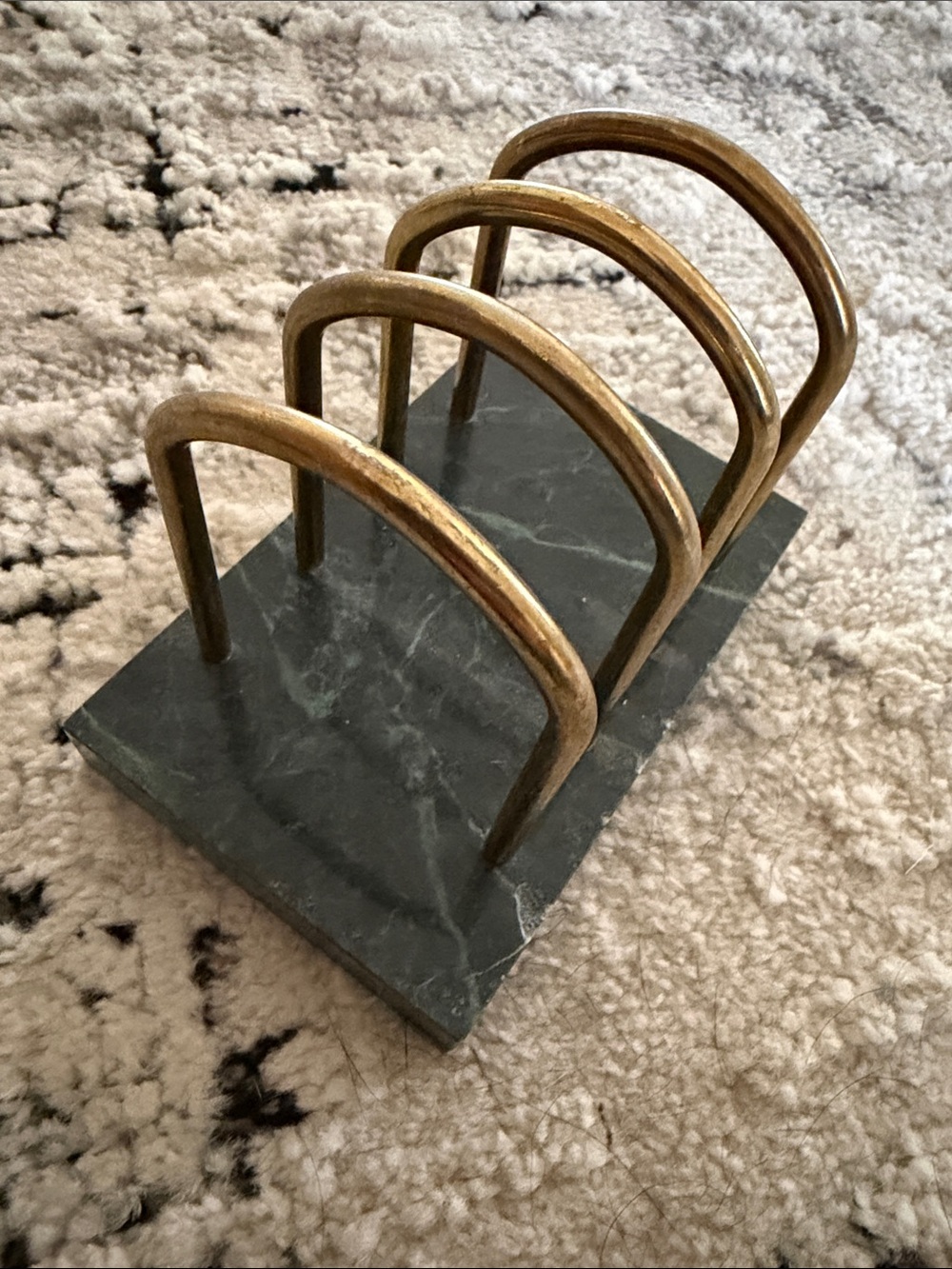 Brass and Marble Napkin or Letter Holder - Gold and Black